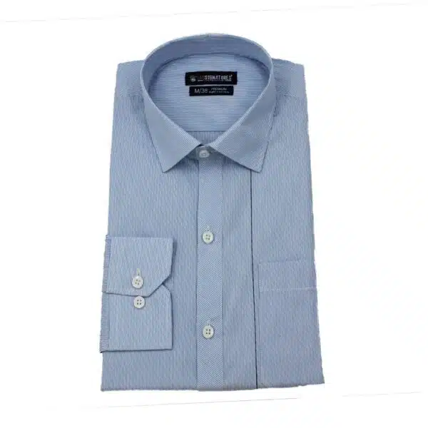Skyline Stripes: Men's Pure Cotton Shirt with White Base and Blue Lining - Image 2
