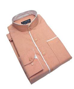 Fab Signatures Pure Cotton Orange Regular Fit Textured Stand Collar Full Sleeve Shirt