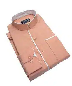 Fab signatures pure cotton orange regular fit textured stand collar full sleeve shirt