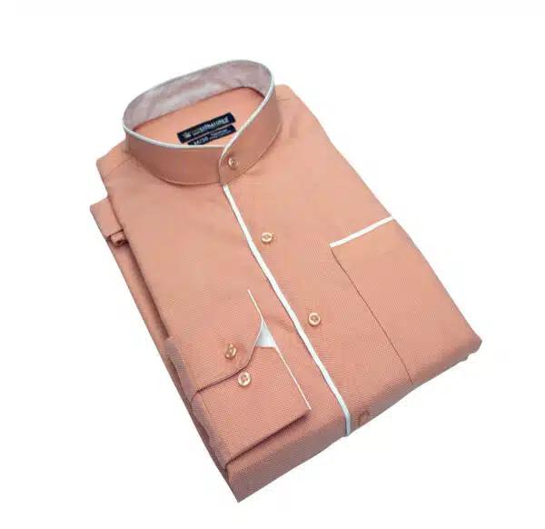 Fab signatures pure cotton orange regular fit textured stand collar full sleeve shirt