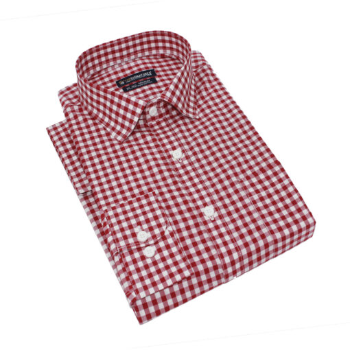 Fab Signatures Premium Pure Cotton Red And White Checks Full Sleeve Men Shirt