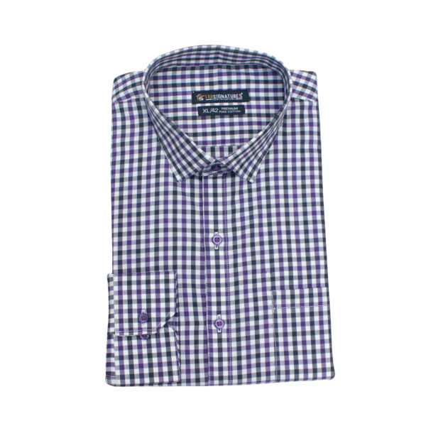 Fab Signatures 100% Cotton Formal Purple Check Shirt Mens