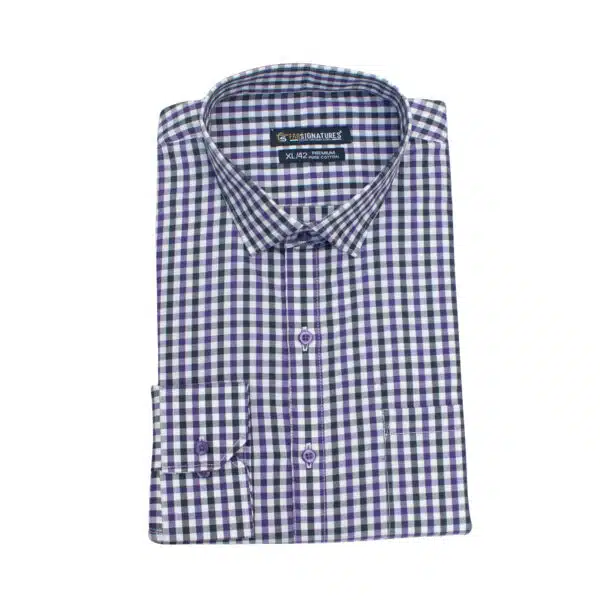 Fab signatures 100% cotton formal purple check shirt mens