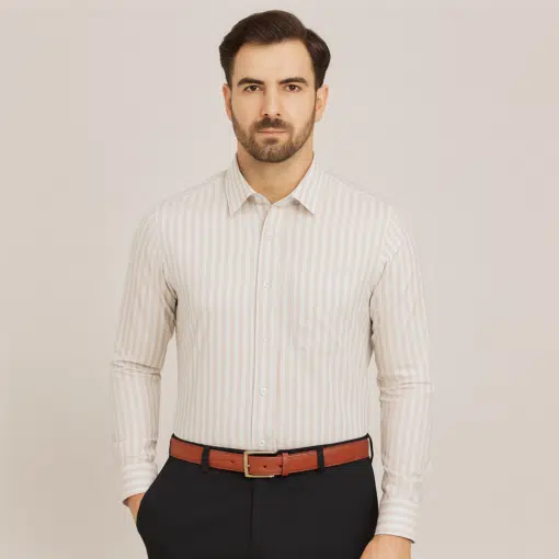 Sunset Serenade: Descent Yellow Off-White Striped Pattern Shirt