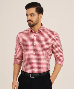PureBlend: Red and White Checks Men's Cotton Shirt