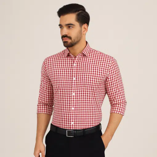 PureBlend: Red and White Checks Men's Cotton Shirt