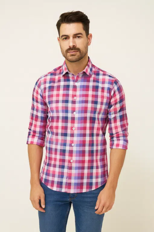 Vibrant Checks: Men's Pure 100% Cotton Multi-Coloured Checked Shirt