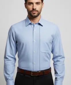 Skyline Stripes: Men's Pure Cotton Shirt with White Base and Blue Lining