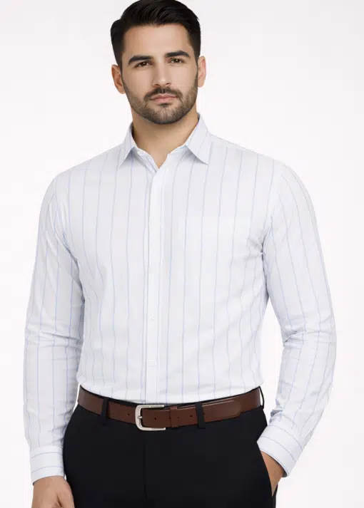 EverGreen: 100% Pure Cotton White and Green Striped Shirt