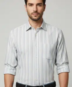 PureLine: 100% Pure Cotton White & Blue Striped Men's Shirt