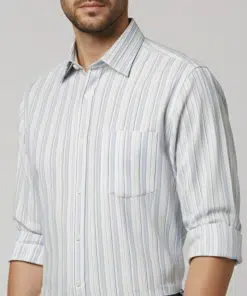 Alternative view of PureLine: 100% Pure Cotton White & Blue Striped Men's Shirt