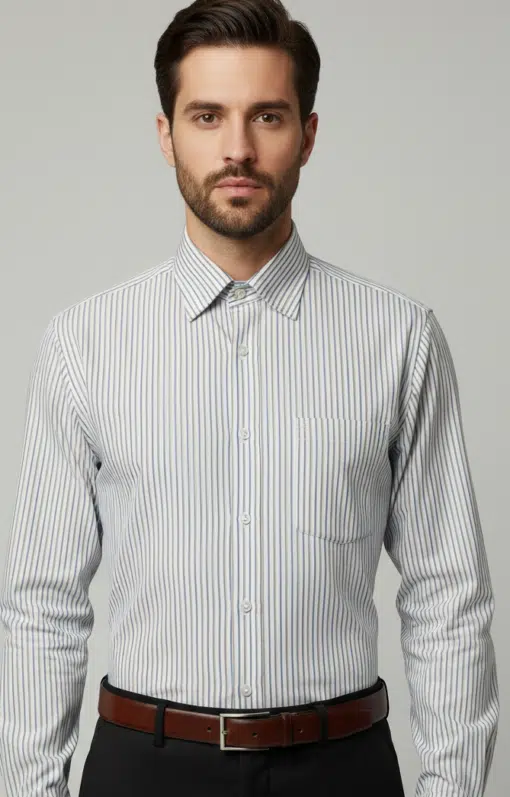 CottonClassic: Men's Formal Shirt in Sky Blue Stripes | 100% Cotton Fabric