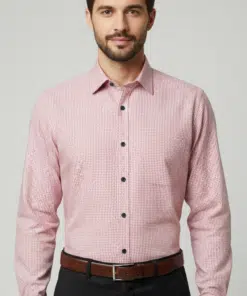 Ruby Weave: Premium Pure Cotton White Shirt with Red Small Checks