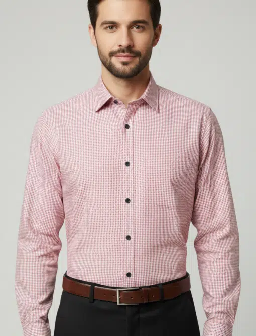 Ruby Weave: Premium Pure Cotton White Shirt with Red Small Checks