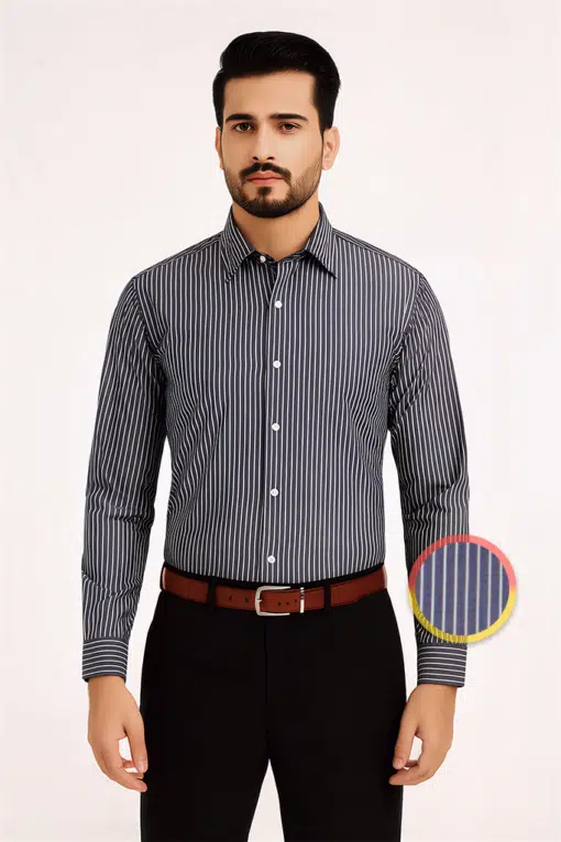 BlueLine: Men's White Lining Blue Pure Cotton Shirt