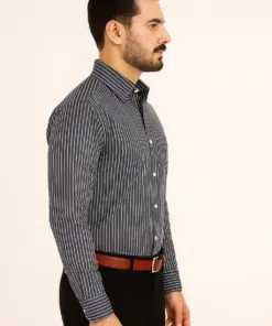 Alternative view of BlueLine: Men's White Lining Blue Pure Cotton Shirt