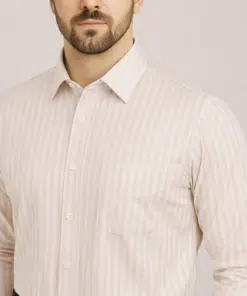 Alternative view of Sunset Serenade: Descent Yellow Off-White Striped Pattern Shirt