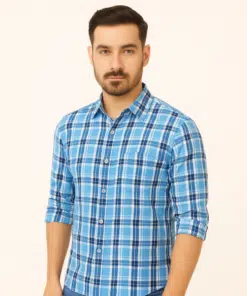 Alternative view of SkyCheck: Men's Sky Blue Checks Full Sleeves Pure Cotton Shirt