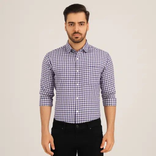 RegalCheck: Purple Checked Premium Full Sleeve Pure Cotton Shirt