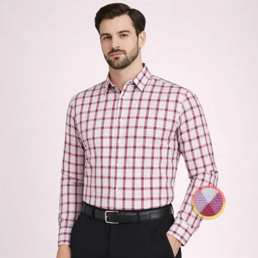 Classic Checkmate: Men's Cotton White and Red Large Checked Shirt