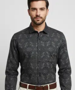 Timeless Noir: Men's Black Printed Classic Full Sleeve Casual Shirt