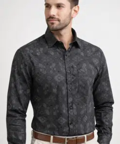 Alternative view of Timeless Noir: Men's Black Printed Classic Full Sleeve Casual Shirt