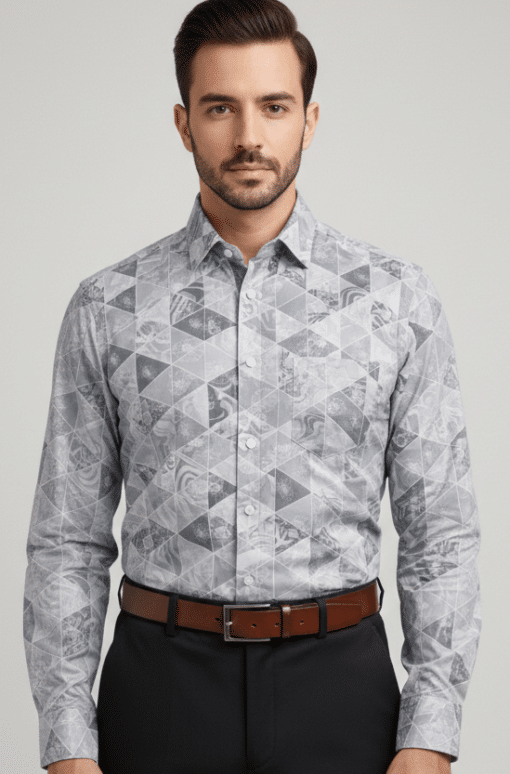Fs Urban Chic: Light-Gray Full Sleeve Shirt with Unique Print
