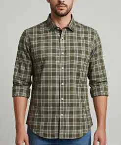 Verdant Charm: Men's Green Full Sleeve Classic Shirt with Checks