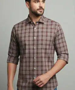Urban Elegance: Men's Marron Full Sleeve Classic Casual Shirt with Checks