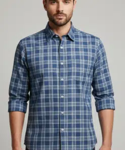Maritime Checkmate: Men's Navy Blue Full Sleeve Classic Casual Shirt
