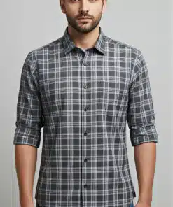 Urban Checkmate: Men's Dark Gray Full Sleeve Classic Casual Shirt