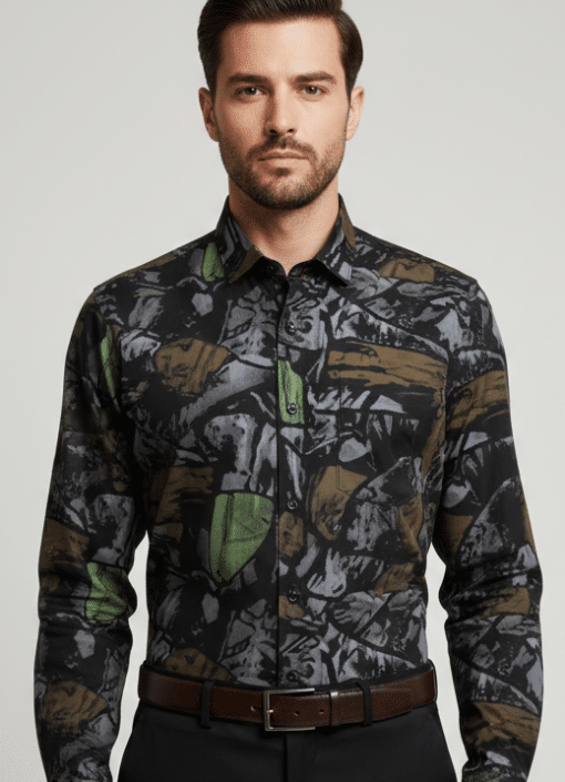 Timeless Comfort: Classic Black Soft Casual Printed Full Sleeve Shirt