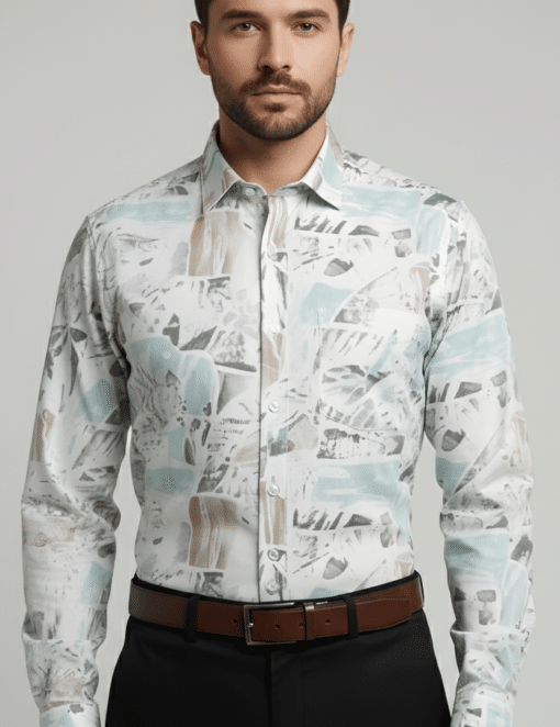 Timeless Elegance: Men's Classic White Full Sleeve Printed Casual Shirt