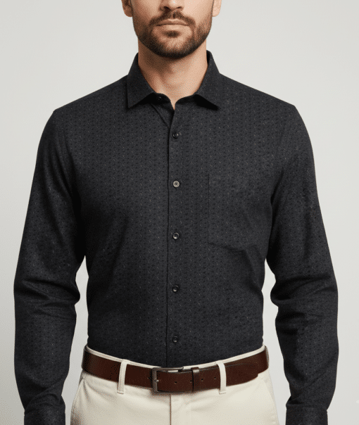 Midnight Monochrome: Men's Printed Black Casual Full Sleeve Classic Shirt