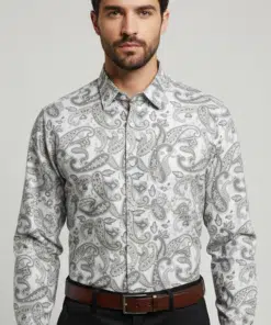 Paisley Perfection: Men's Gray Printed Full Sleeve Casual Shirt