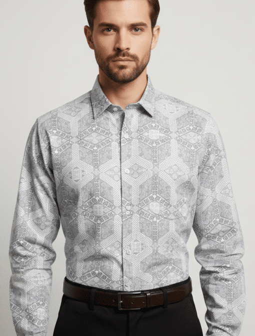 Timeless Sophistication: Men's White Printed Classic Full Sleeve Casual Shirt