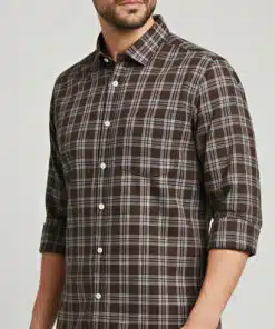 Alternative view of Earthen Elegance: Men's Brown Full Sleeve Classic Shirt with Checks