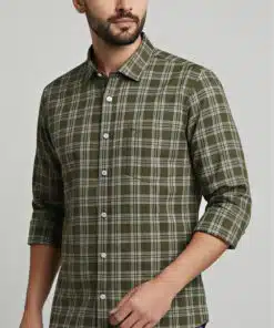 Alternative view of Verdant Charm: Men's Green Full Sleeve Classic Shirt with Checks