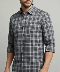 Alternative view of Urban Checkmate: Men's Dark Gray Full Sleeve Classic Casual Shirt