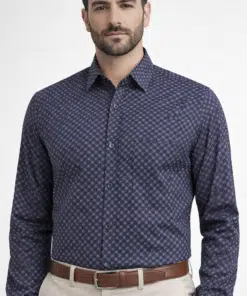 Monochrome Magic: Sleek Black & White Print Gray Full Sleeve Shirt