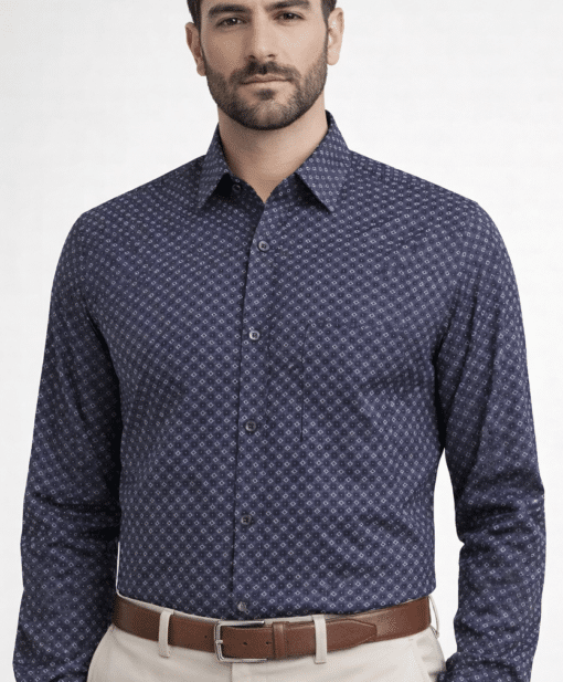Monochrome Magic: Sleek Black & White Print Gray Full Sleeve Shirt
