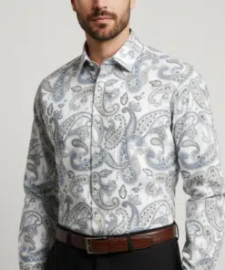 Regal Paisley: Men's Classic Blue Printed Full Sleeve Casual Shirt
