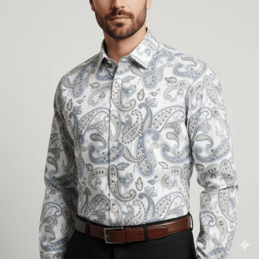 Regal Paisley: Men's Classic Blue Printed Full Sleeve Casual Shirt