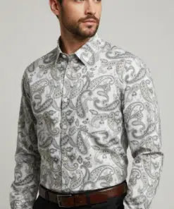 Alternative view of Paisley Perfection: Men's Gray Printed Full Sleeve Casual Shirt