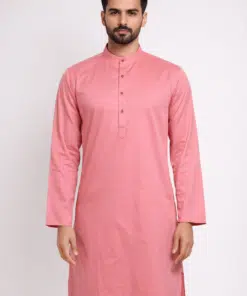 Rose Radiance: Pure Cotton Premium Pink Long Kurta for Men