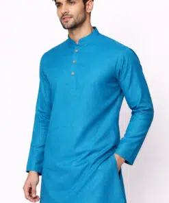 Alternative view of "Azure Nile: Egyptian Cotton Long Kurta with Blue Dobby Weave for Men"