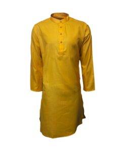 Fab Signatures Golden Yellow Solid Cotton Blend Kurtas for Men