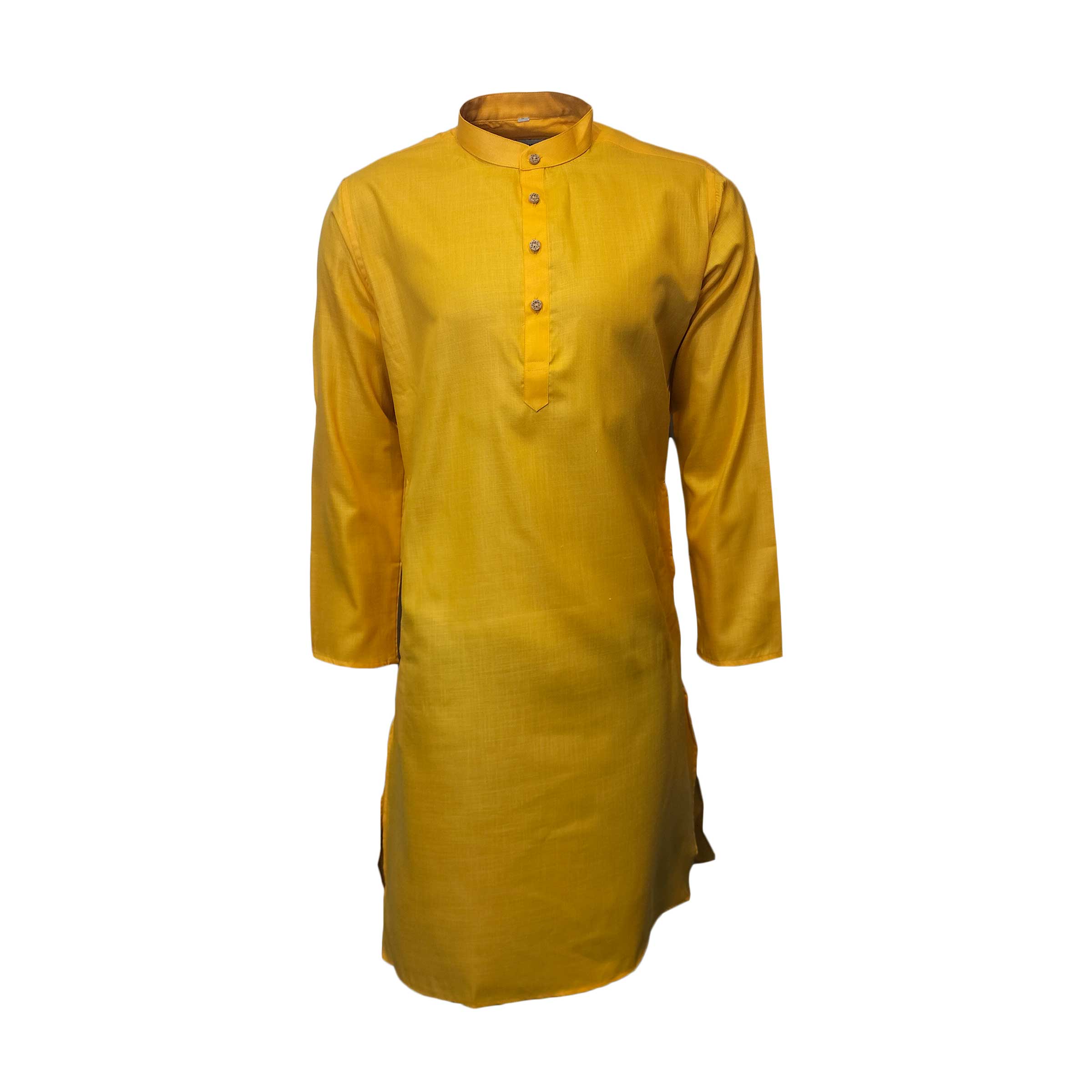 Fab Signatures Golden Yellow Solid Cotton Blend Kurtas for Men