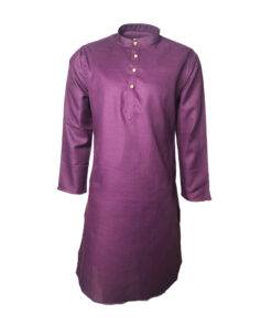 Fab Signatures Men's Purple Cotton Blend Solid Straight Knee Length Kurta