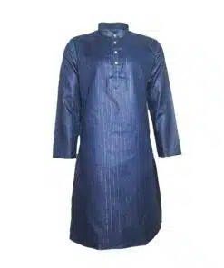 Fab signatures men cotton blend plain solid blue with silver lining kurta